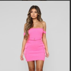 Neon Pink Ribbed Mini Dress